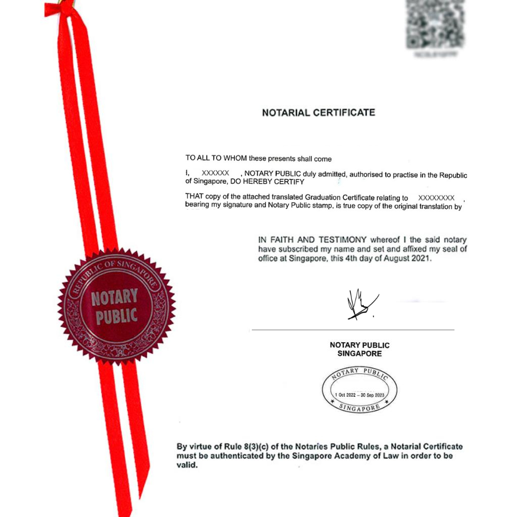 Translation Service Sample Portfolio, Notarial Certificate